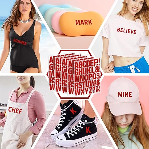 Miniatura 7 de 10 hojas de 440 letras para planchar para ropa, letras de transferencia de calor de 2 pulgadas, letras rojas de vinilo para planchar con letras de