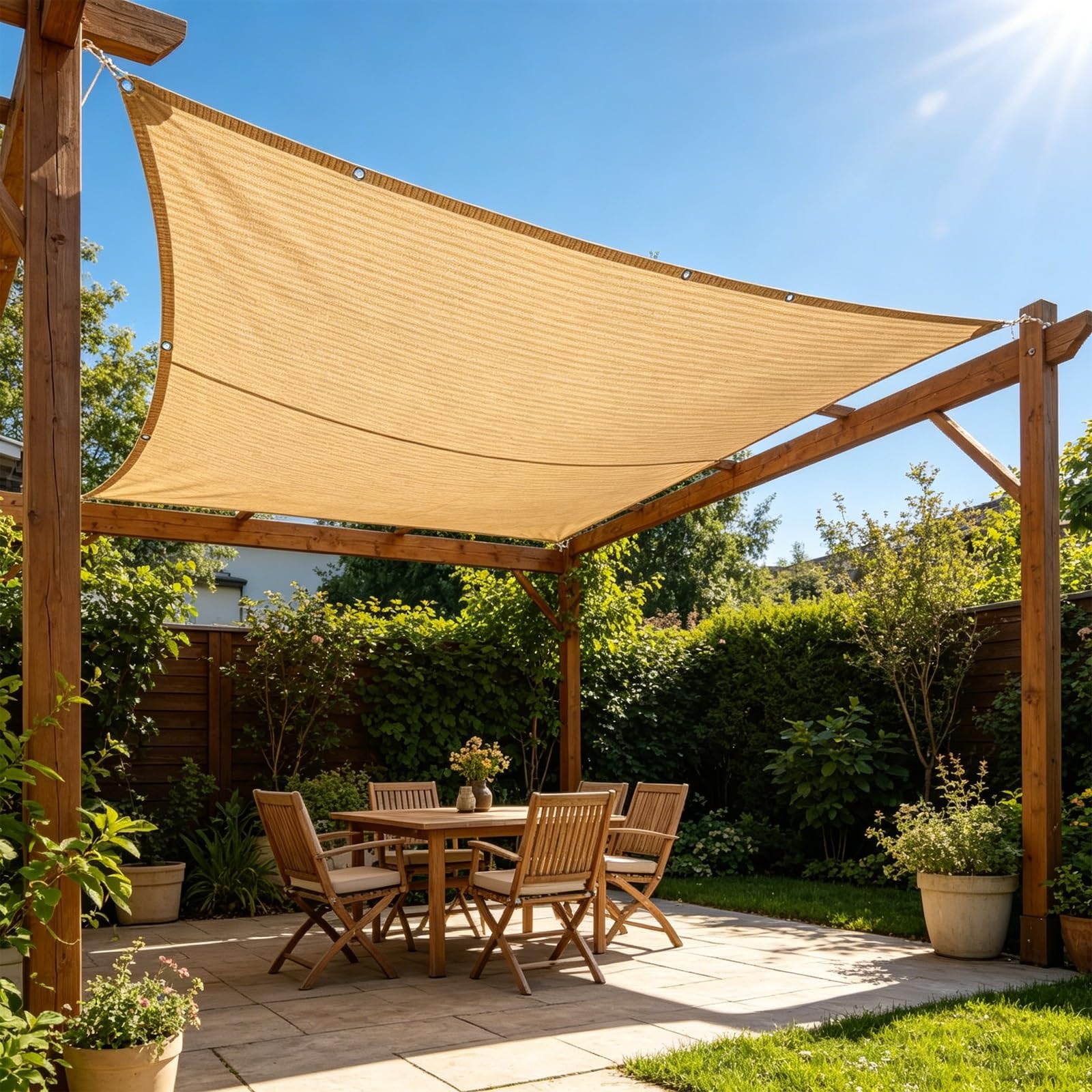 Voile d'ombrage perméable à l'eau idéale pour protéger votre mobilier de jardin du soleil
