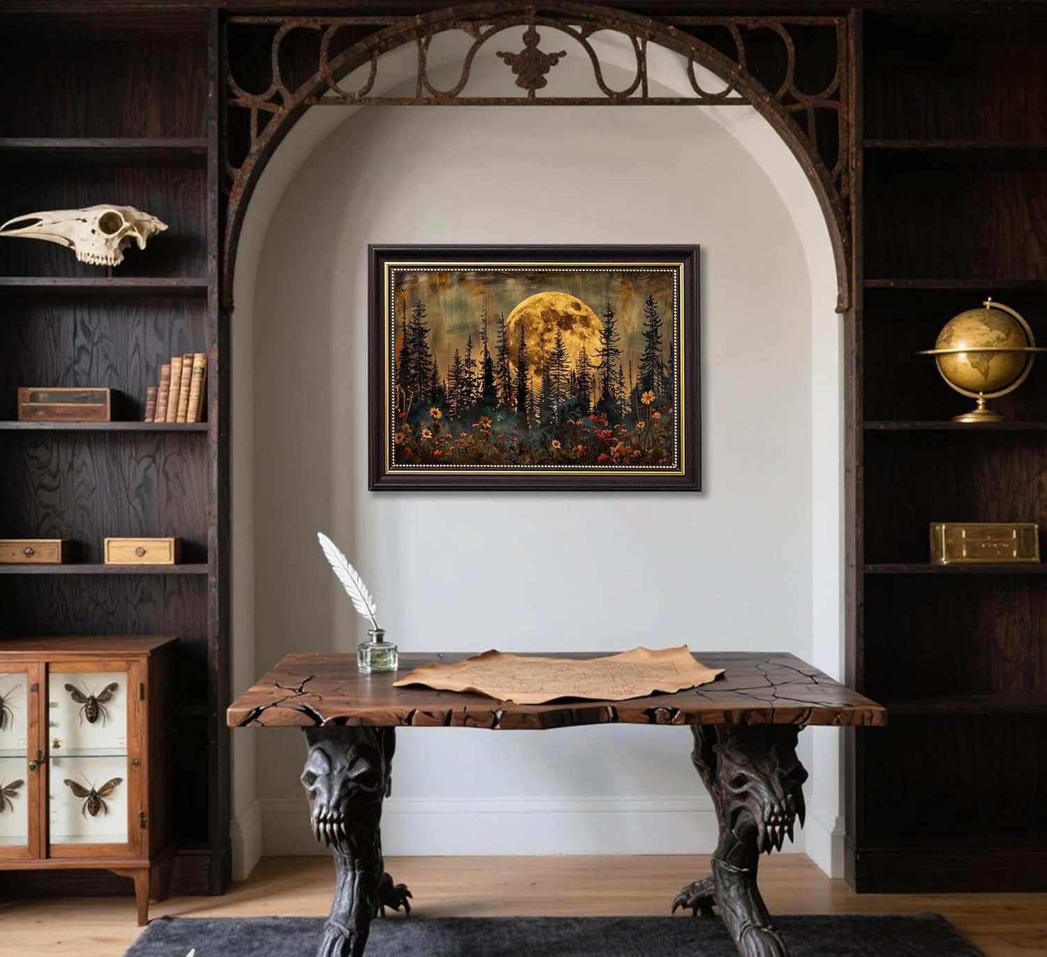 Framed Full Moon Forest Canvas Wall Art Moonlit Pine Tree and Wildflowers Woodland Nature Landscape Picture Wall Decor Poster Print Artwork for Bedroom Living Room Home Decoration - Image 7