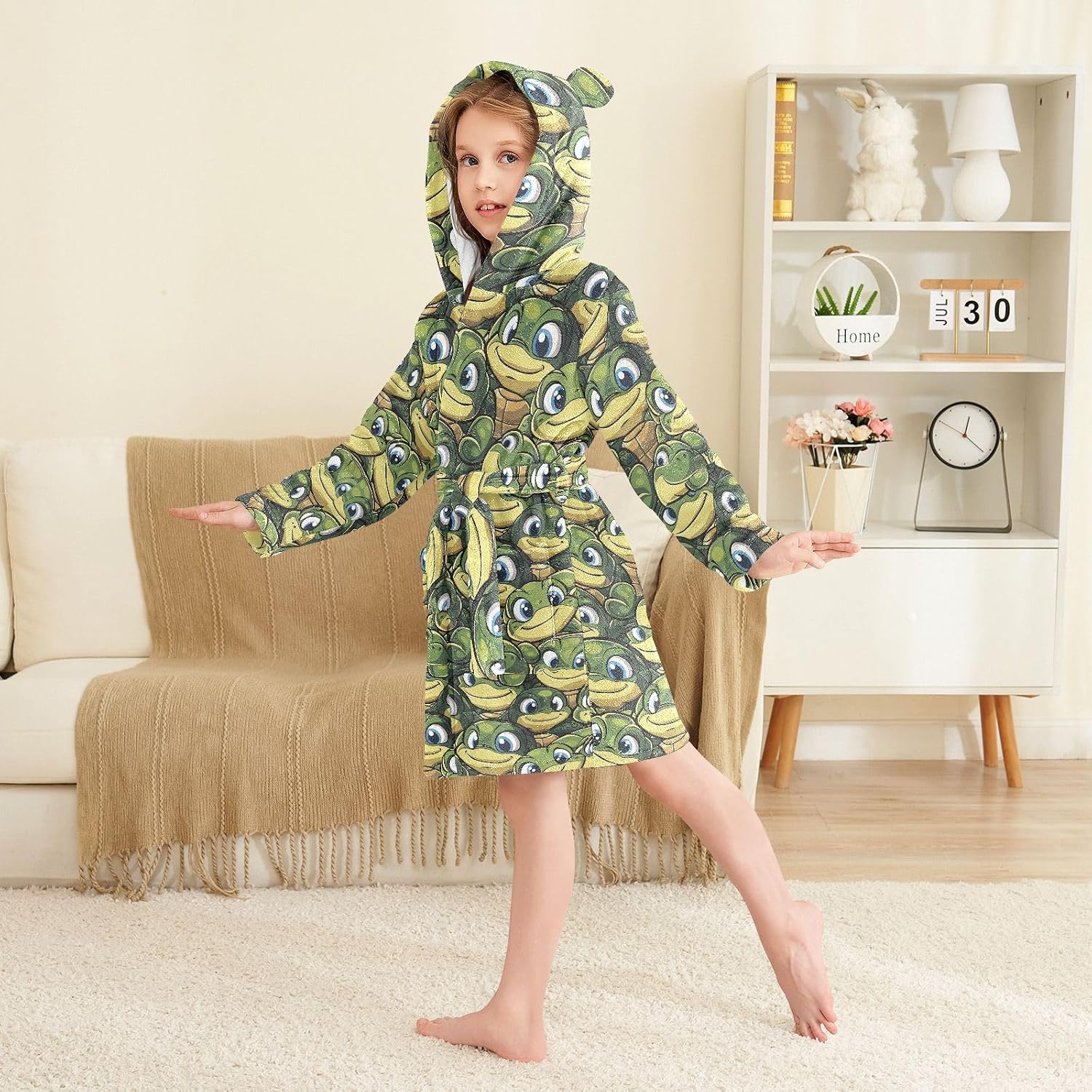 senya Turtle Eyes Toddler Hooded Bathrobe Kids Soft Plush Bath Towel Robes for Boys Girls 2-12 Years