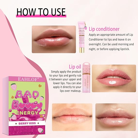 Bad B*tch Energy Lip Duo Set, Lip Conditioner and Oil, Lip Care Set Lip Mask, Lip Gloss Balm, 2-Piece Set For Moisturizing Lips (2pcs, Blueberry Bear)
