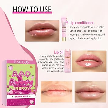 Bad B*tch Energy Lip Duo Set, Lip Conditioner and Oil, Lip Care Set Lip Mask, Lip Gloss Balm, 2-Piece Set For Moisturizing Lips (2pcs, Blueberry Bear)