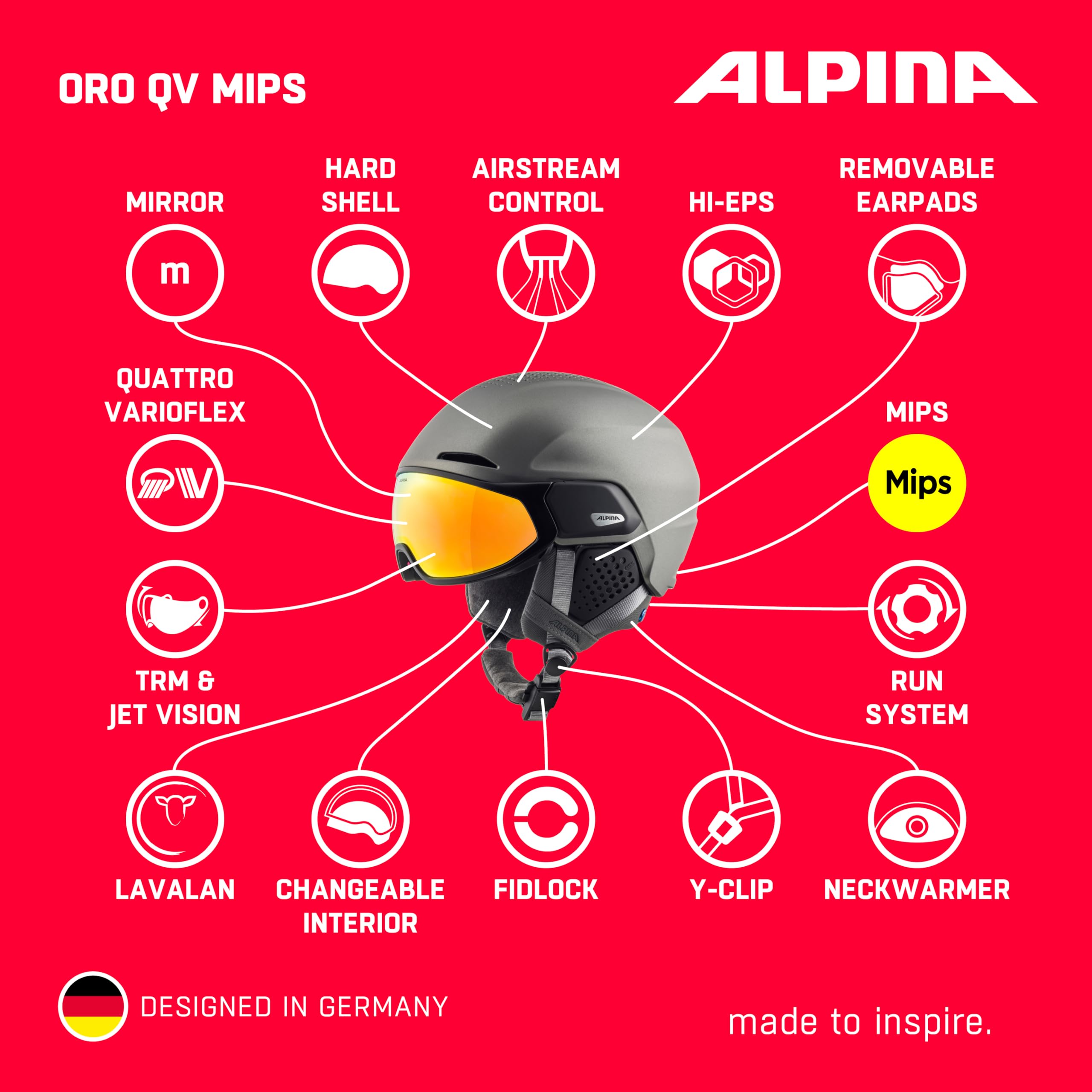 ALPINA Unisexe - Adultes, ORO QV MIPS Casque de Ski, Gunmetal Matt, 55-59 cm