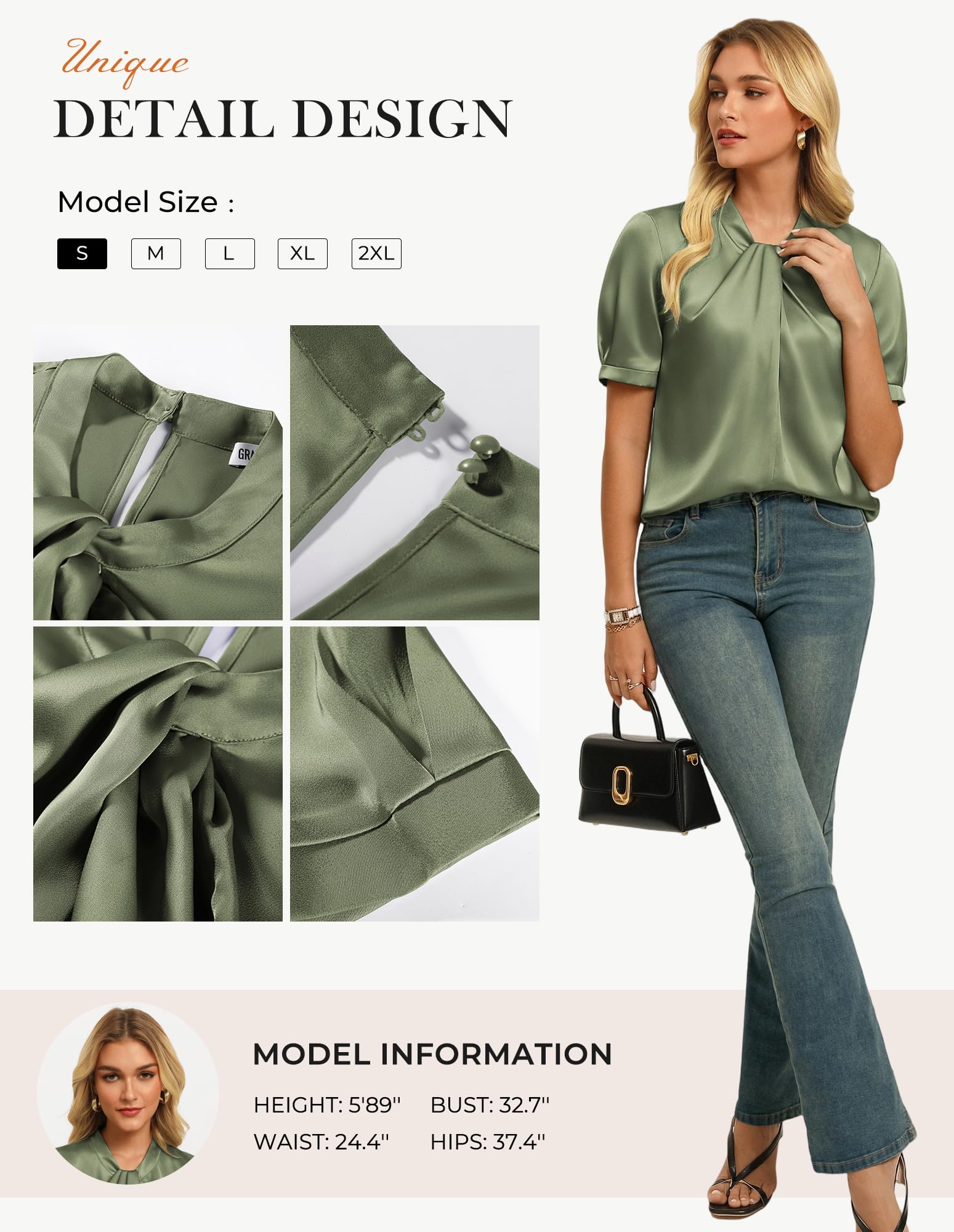 GRACE KARIN Blusa de satén para mujer, de manga corta, para verano, elegante, de seda, informal, para oficina, trabajo, para mujer