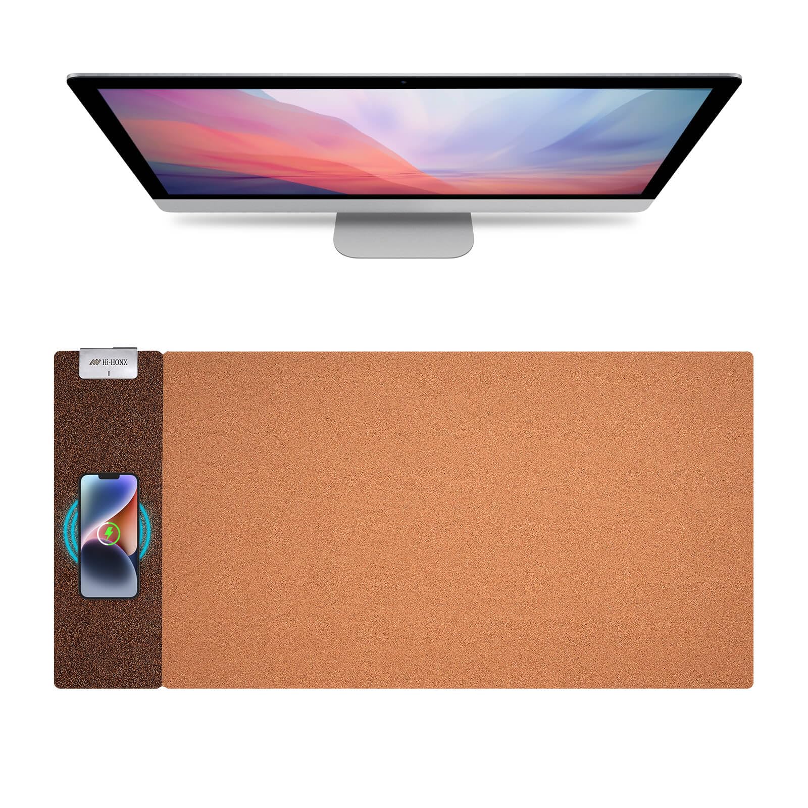 3-in-1 Kork-Unterlage mit Qi-Schnelladung, wasserfester & beidseitiger Oberfläche. Ideal für Büro, Homeoffice und als Schminktisch-Schutz. Kompatibel mit iPhone, Samsung, AirPods