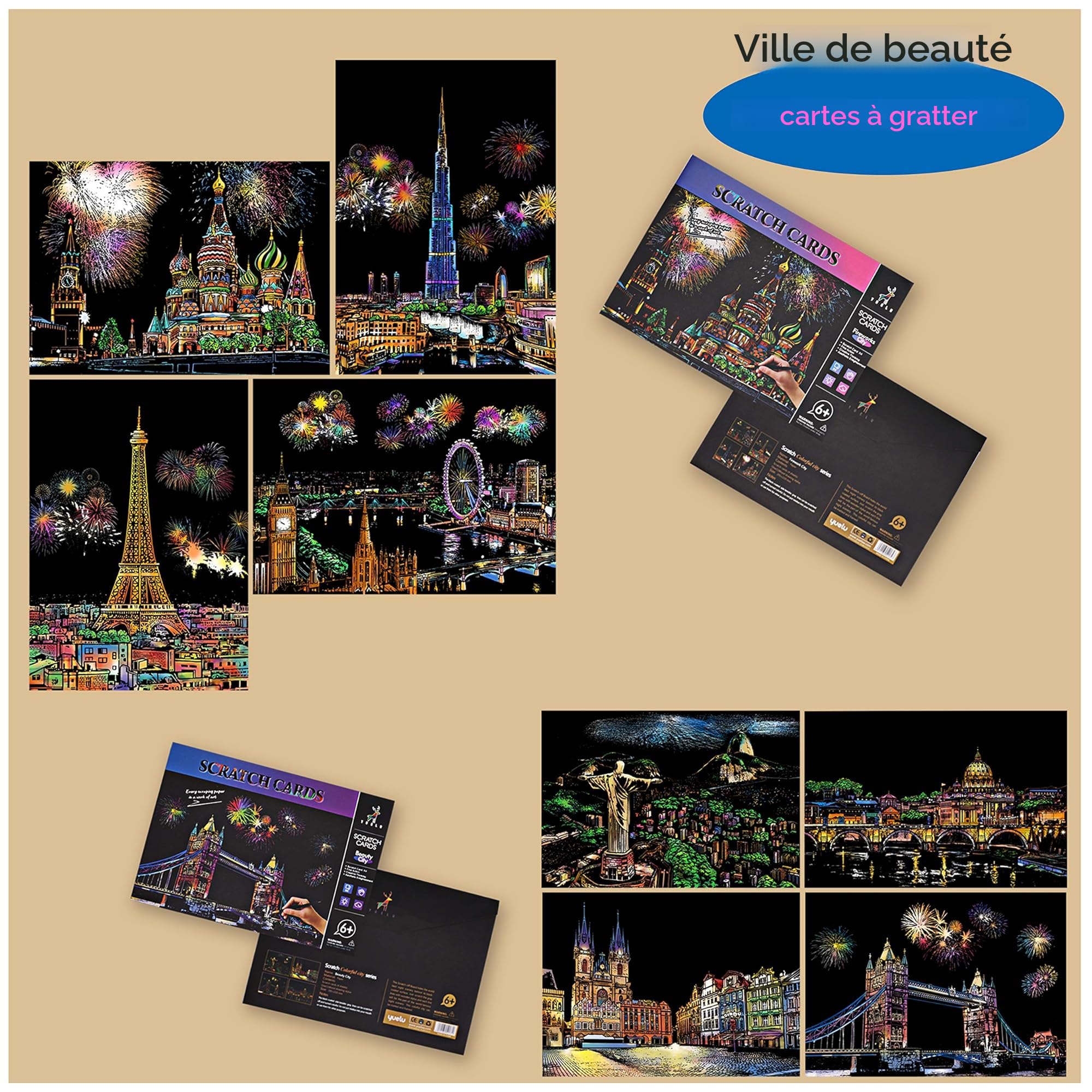 Papier à Gratter Arc-en-ciel – Lot De 4 Feuilles A4 – Effet Qui Brille Dans Le Noir – Dès 4 Ans