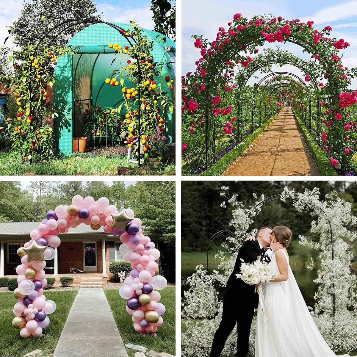 Robusto traliccio ad arco da giardino in metallo per piante rampicanti, dimensioni da 120 cm a 240 cm, elegante pergolato per matrimoni da esterno/interno, pergolato per cortile, prato, patio (bianco
