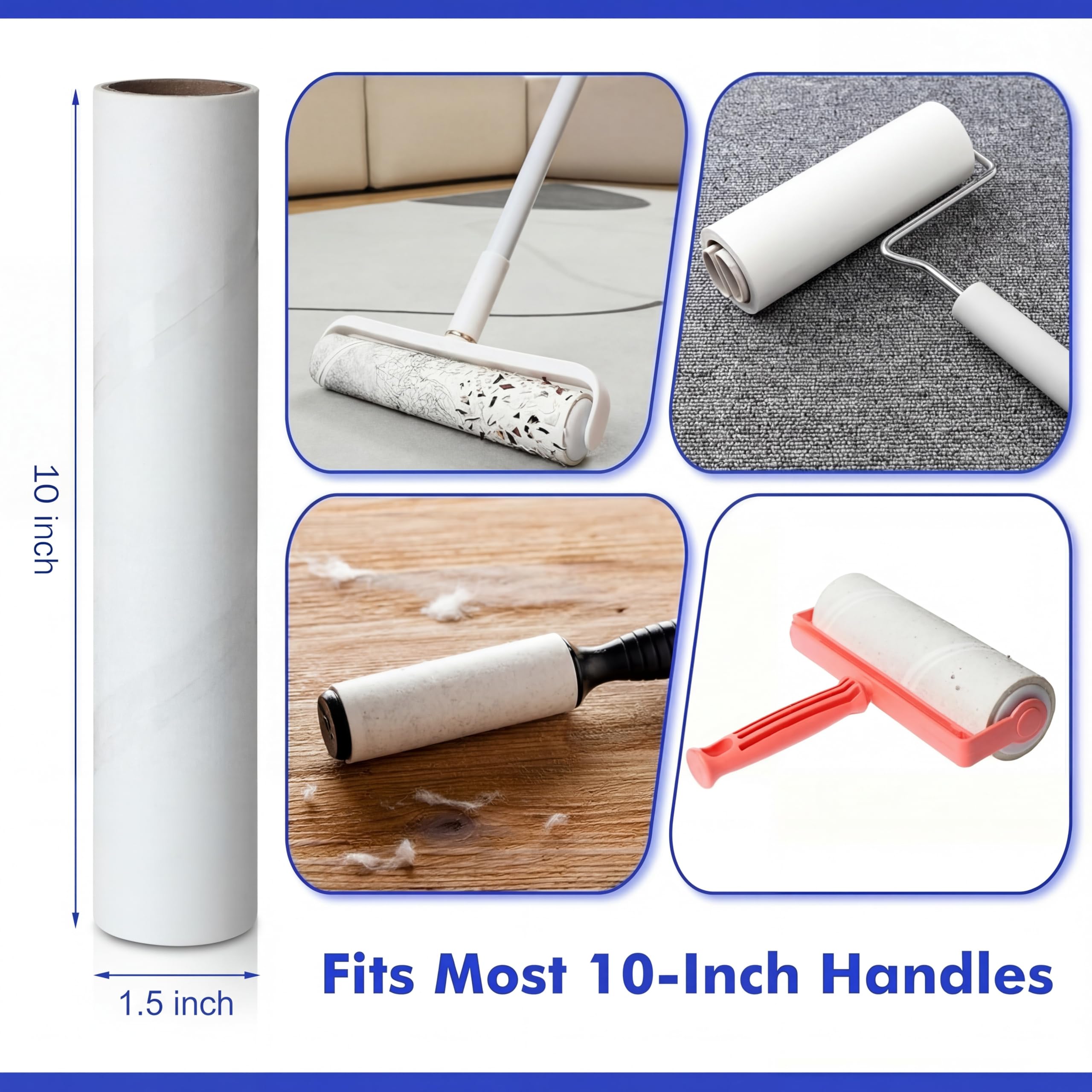 16 Stück große Fusselroller-Nachfüllpackungen, 25,4 cm breit, extra klebrig, 800 Blatt, Haustierhaarentferner, Ersatzrollen, kompatibel mit Mega-Rollen, Möbelböden, Haushaltsreinigung