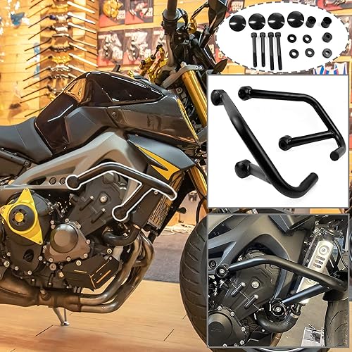 Protector de motor de acero negro compatible con Ya-ma-ha MT09 FZ09 MT FZ 09 2015 2016 2017 2018 2019 2020 Protección de marco lateral para pieza