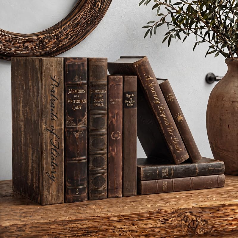 9 Pack Vintage Decorative Books with Natural Jute Rope, Decorative Fake Book Organizer for Home Office Shelf Decor, Retro Book Shaped Container for Jewelry Letters Small Items