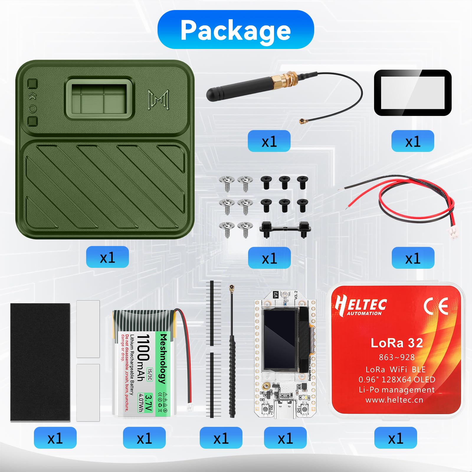 ESP32 LoRa V3 Dev Board con antenas de 863-928 MHz + Batería de 1100 mAh + Caja Meshtastic ESP32-S3 CP2102 WiFi integrada Bluetooth OLED para Arduino LoRaWAN IOT (N32 Plus, verde)