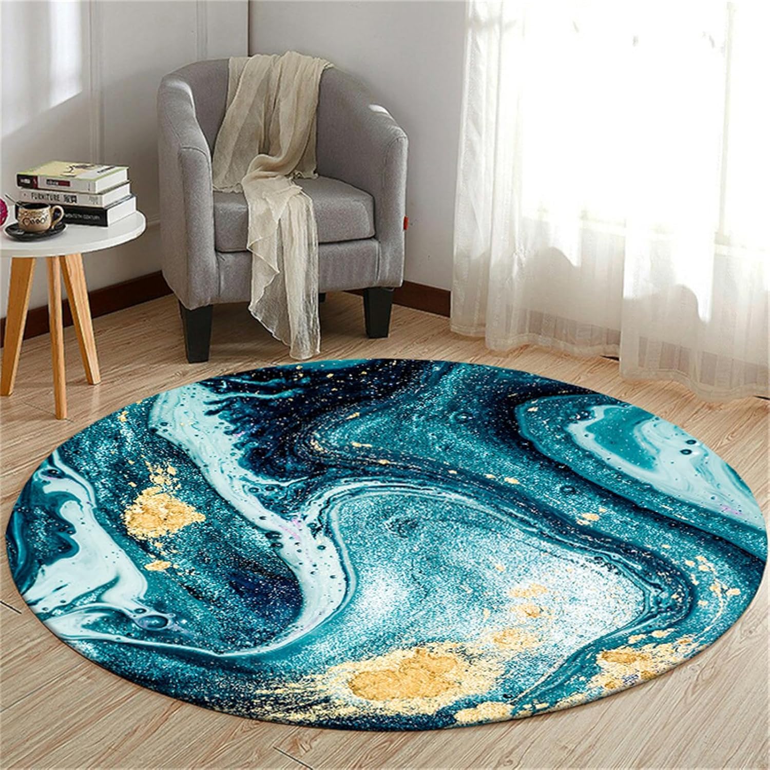 SSDDLZEQ Premium durable range Multifunctional Protective Mat For Round Computer Chairs, Suitable For Wooden Floors(Dark Green Marble,140cm)