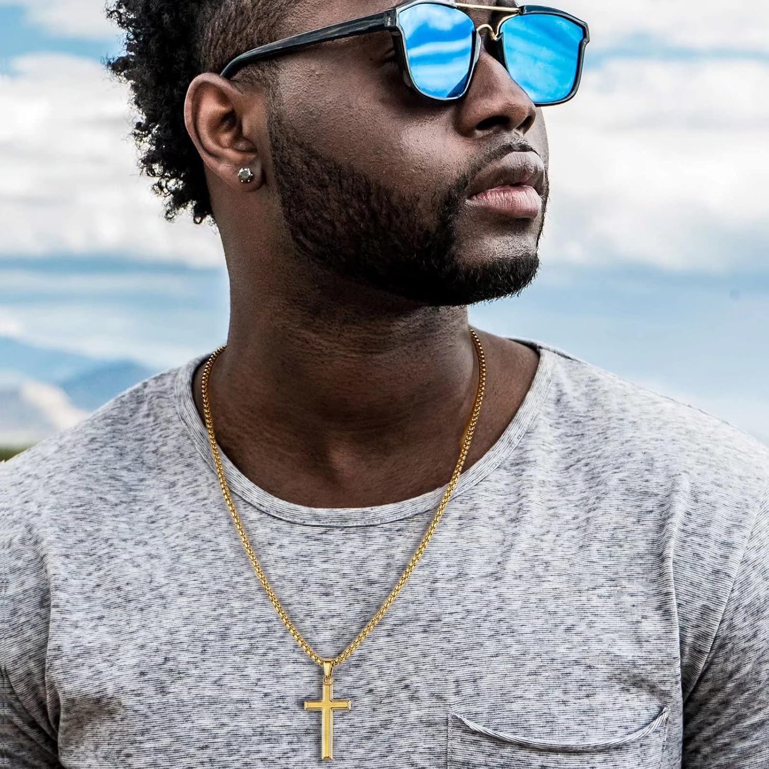 IEFLIFE Cross Necklace Gifts for Men, Silver/Gold/Black Cross Necklace Box Chain Necklace for Men, Fathers Day Valentines Christmas Religious Christian Gifts for Dad Son Husband Step Dad - Image 4