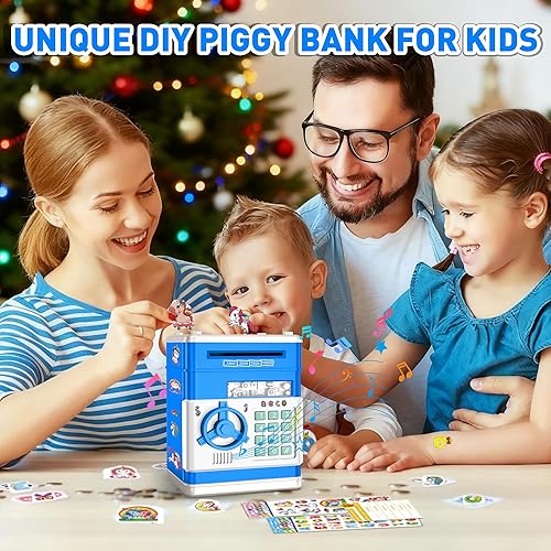 Miniatura 5 de JUNEU Hucha para niños, juguetes para niños de 3, 4, 5, 6, 7, 8 años, alcancía electrónica para ahorrar dinero para niños, mini alcancía estilo