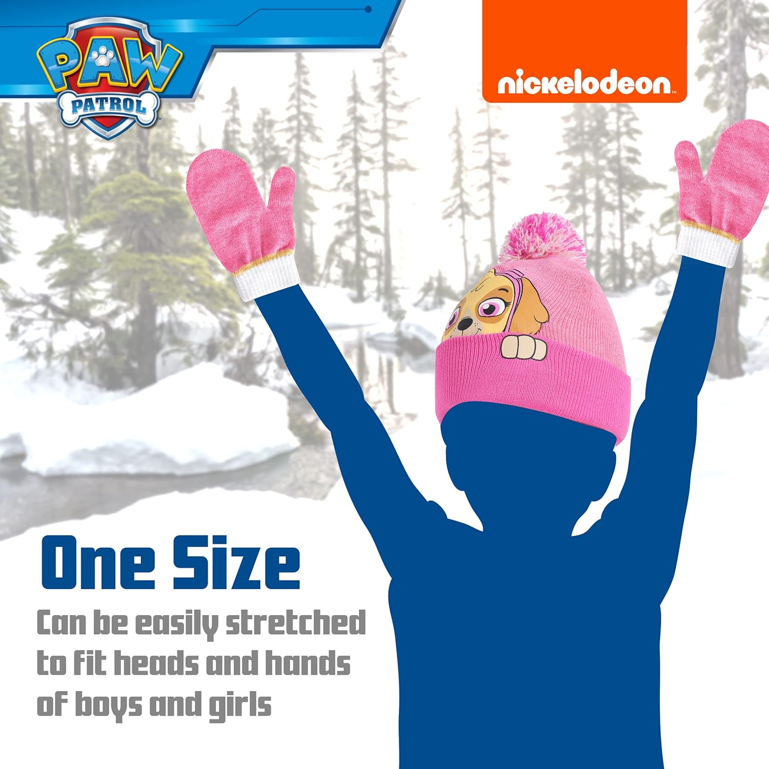 PAW Patrol Kids Beanie Hat and Gloves Set, Cuff Winter Knit Cap with Pom and Mittens, Skye, One Size - Image 4