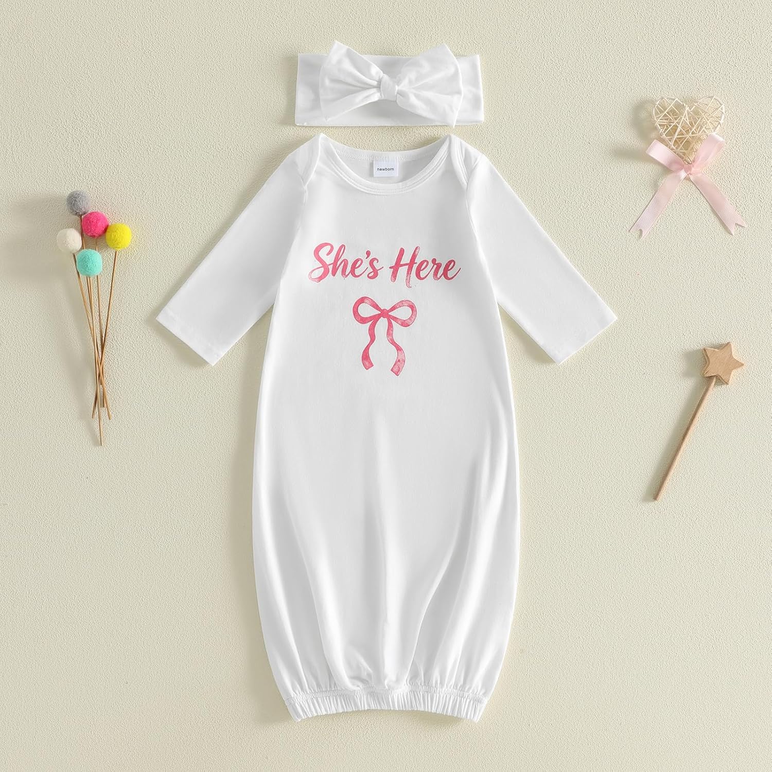 fhutpw Newborn Baby Girls Cotton Sleeper Gown She Is Here Nightgown Pajamas