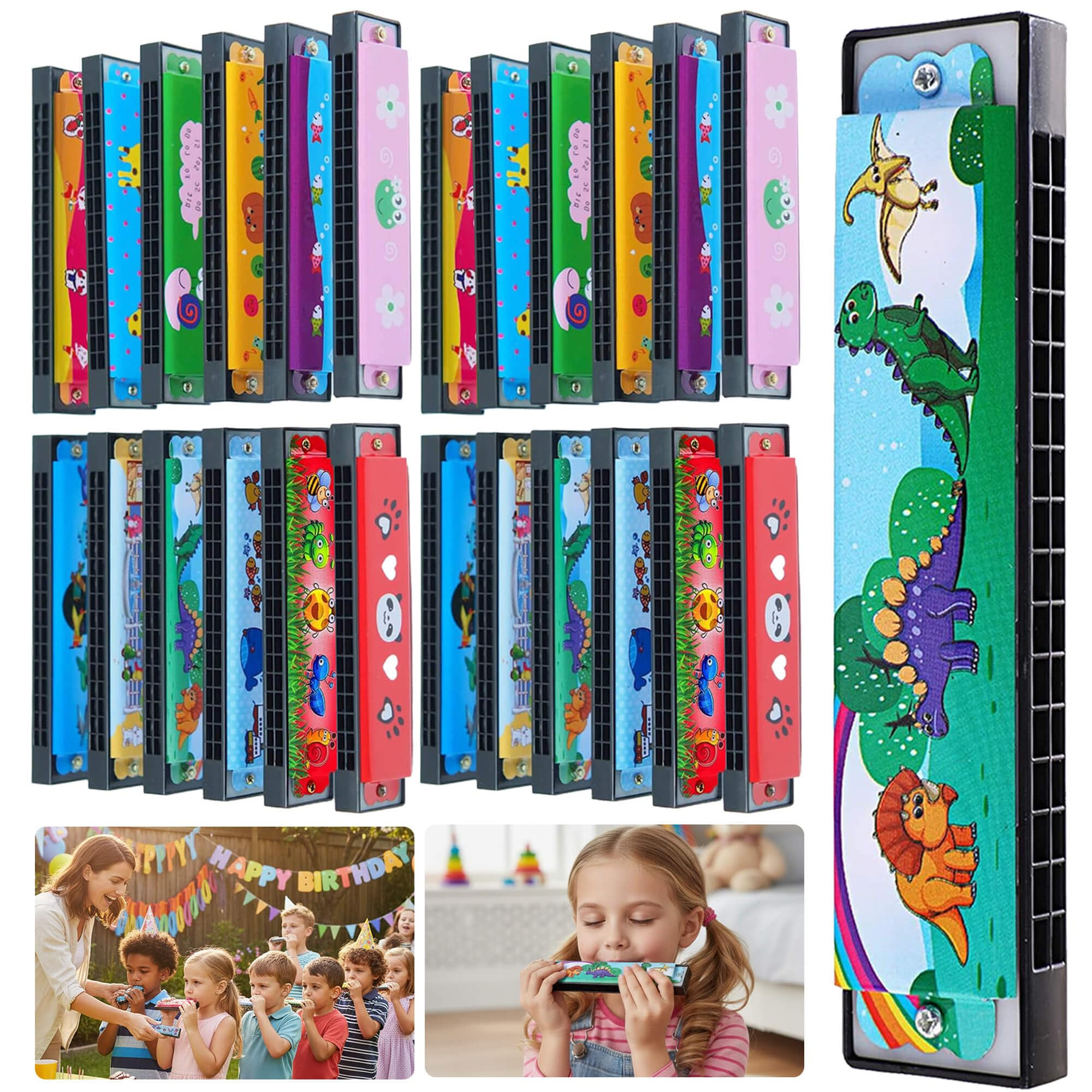 24 Pcs Kids Harmonicas Bulk - Birthday Party Favors Return Gifts for Kids 4-8 8-12 Year Old Boys Girls | Goodie Bags Stuffers for Toddlers, Music Toys & Gift Bag Fillers