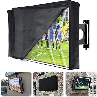 HOMEYA Outdoor TV Cover 39-40 Inch With Clear Scratch Resistant Front Flap, Bottom Cover, 600D Weatherproof & Waterproof Screen Protector, Fits Most Mounts Stands With Remote Controller Pocket