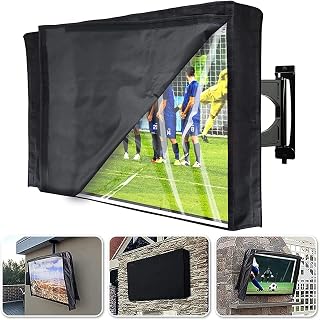 Outdoor TV Cover 52-55 Inch with Clear Scratch Resistant Front Flap + Bottom Cover, HOMEYA 600D Weatherproof & Waterproof TV Screen Protector, Fits Most TV Mounts Stands with Remote Controller Pocket