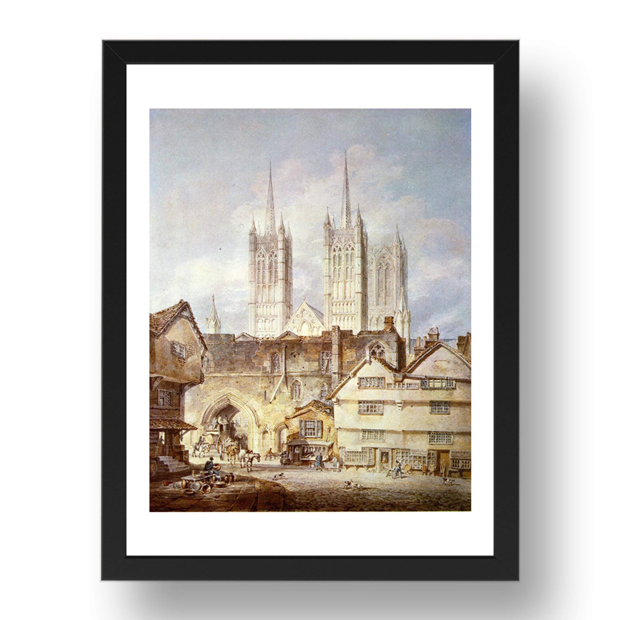 Period Prints Transparent,White Turner Joseph Mallord William: Cathedral Church At Lincoln, Vintage Art, A2 Reproduction In 24X17 Inch Black Frame
