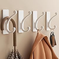 Vista 1 de Gancho adhesivo de pared para toalla/abrigo, extra adhesivo de 10 libras, acero inoxidable, para baño o ducha, color blanco mate, paquete de 4