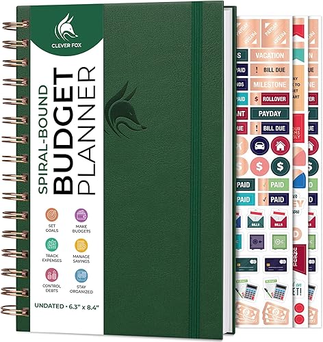 Clever Fox Planificador de presupuesto en espiral, cuaderno de seguimiento de gastos, organizador de presupuestos mensual, cuaderno de registro de