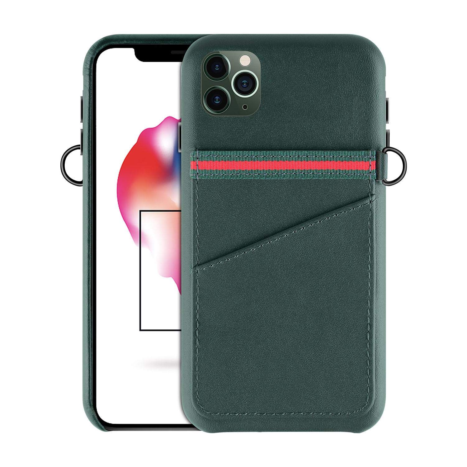 Housse pour iPhone 11 Pro Max et étui de téléphone portable en cuir vert