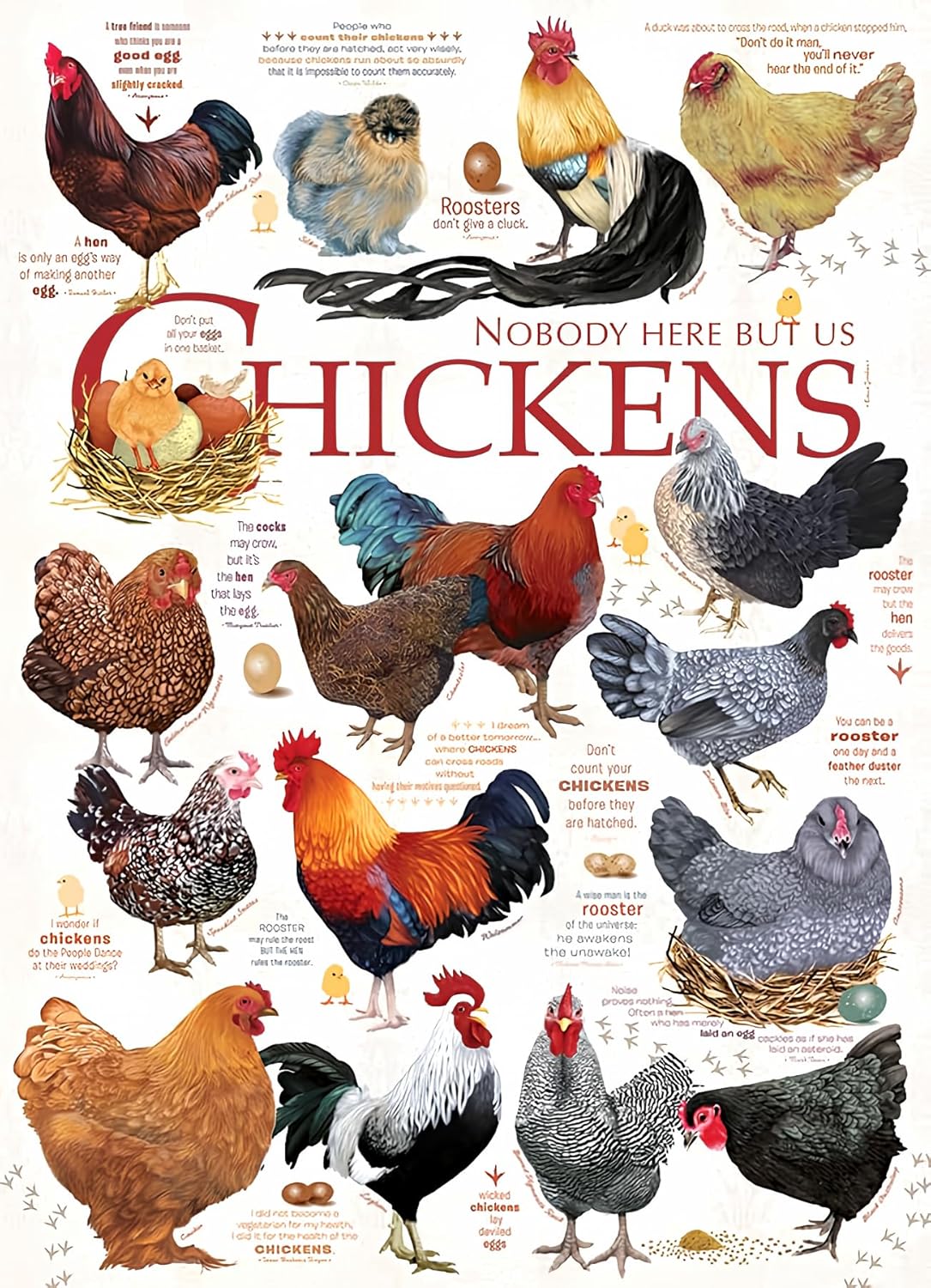 Cobble Hill 1000 Piece Puzzle - Chicken Quotes - Sample Poster Included