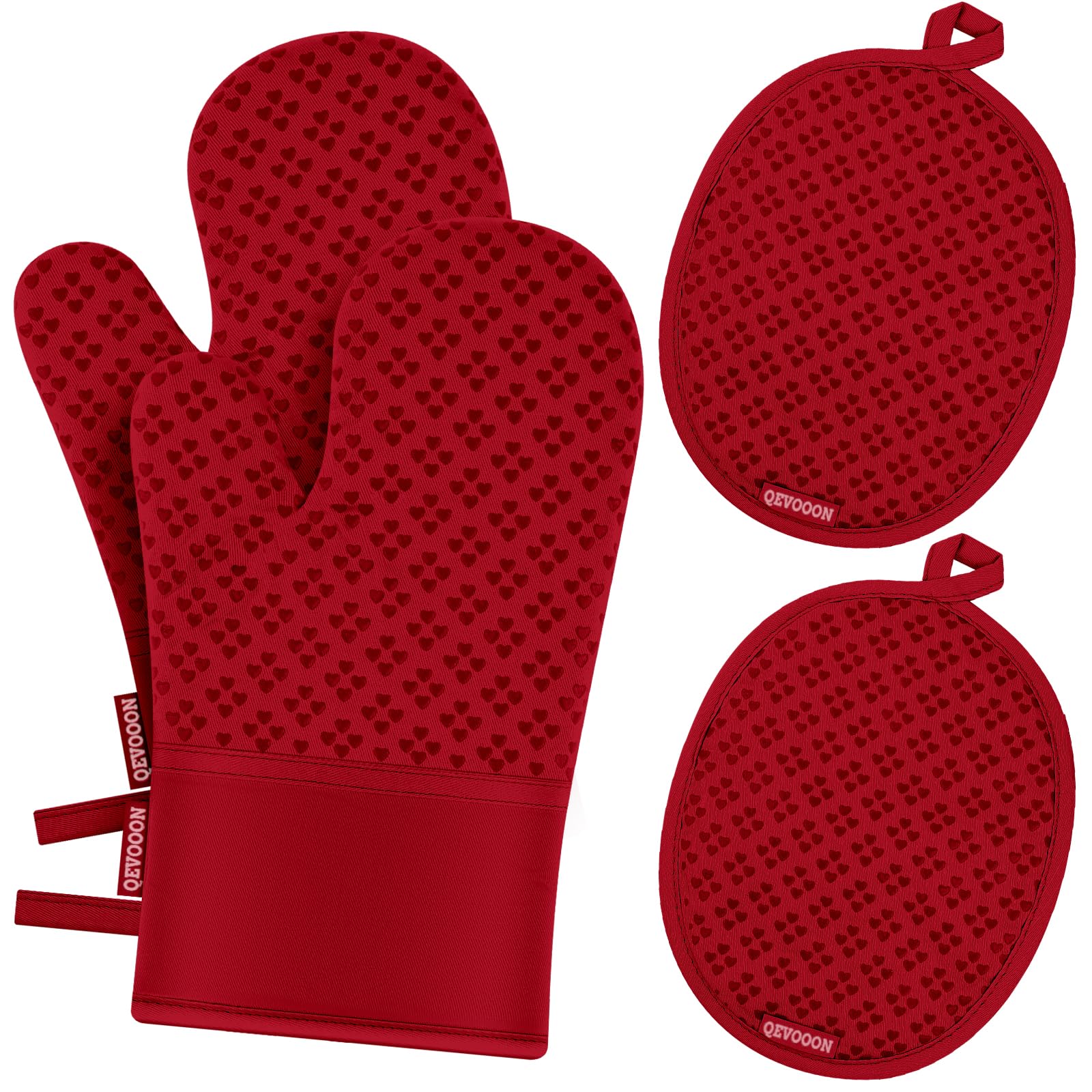 Juego de 4 manoplas de horno y soportes para ollas, resistentes al calor, 260.0 °C, guantes de horno y agarraderas con superficie de silicona antideslizante, esenciales de cocina para