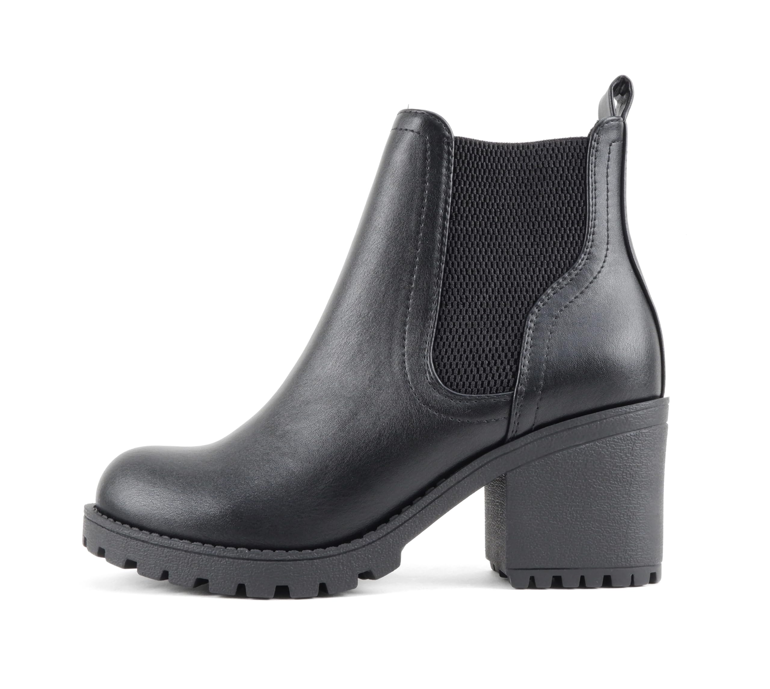 Soda ZINON Women Lug Sole Mid Heel Chelsea Fashion Ankle Boot w Double Elastic Gore