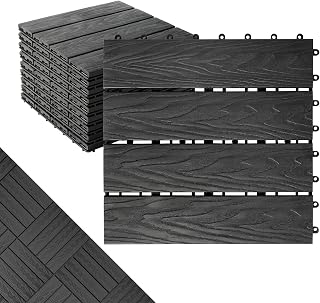 Polymer Composite Interlocking Deck Tiles Outdoor,12x12 Thick Composite Patio Floor Tiles Decking Boards for All Weather Use,Waterproof, Poolside,Balcony,Patio(9Pcs,Black,9 sqft)
