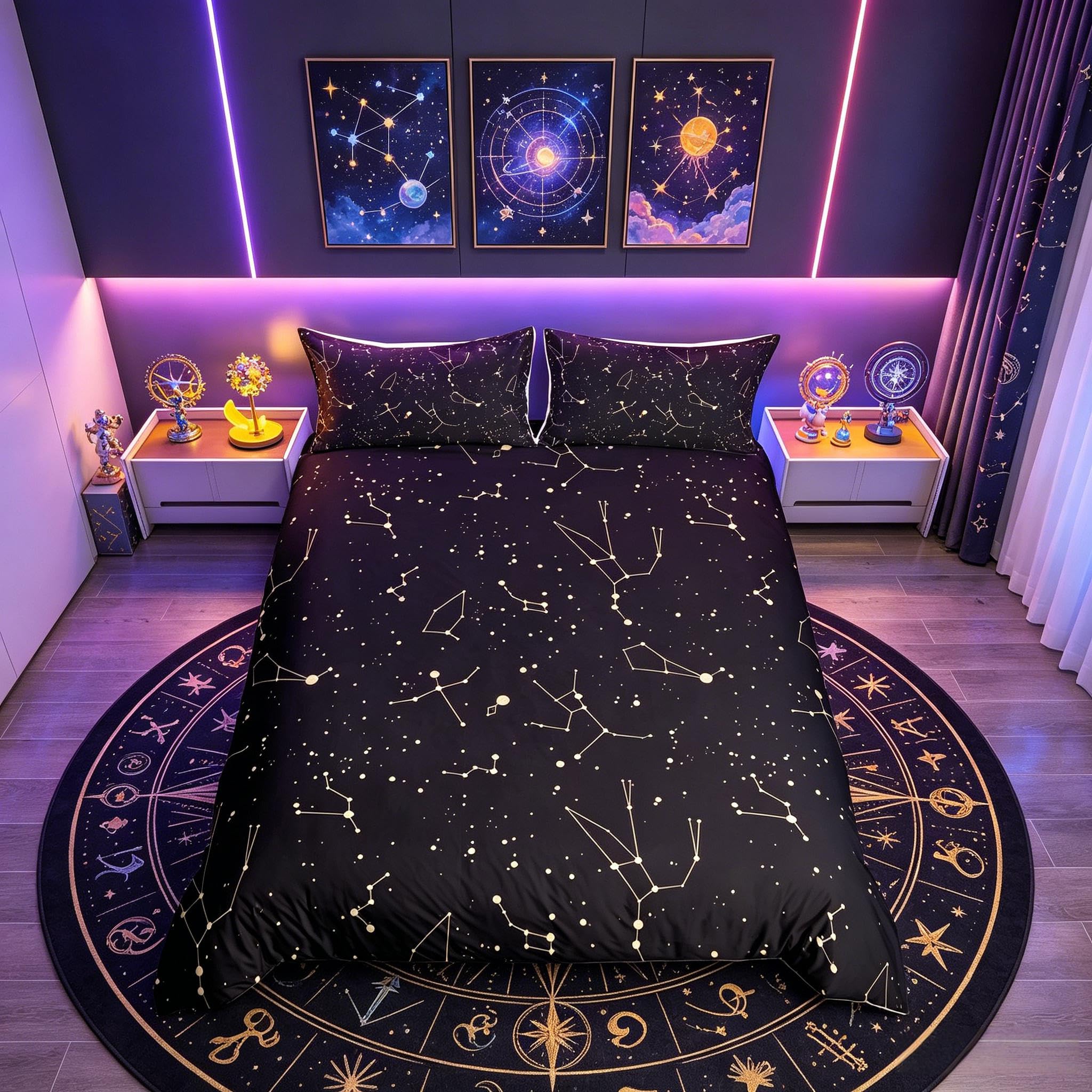 richhome Milky Way Constellation Print Bedding Set Single Size Cosmic Planet Decoration Duvet Cover Set Outdoor Space Theme Comforter Cover Set Teen Kids Starry Sky — image 1