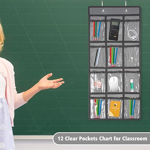 Miniatura 7 de Organizador para colgar sobre la puerta, para el aula, para colgar en la pared, puerta, armario, bolsa de almacenamiento de tela duradera, 12