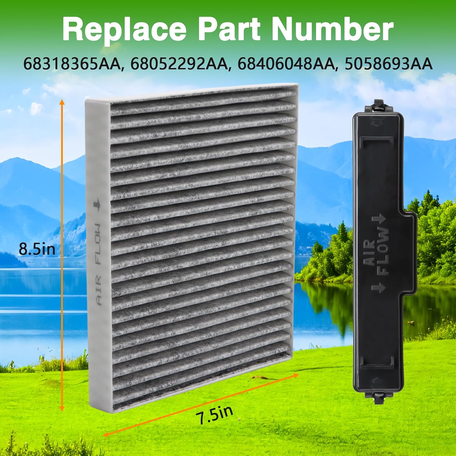 Upgraded Activated Carbon Cabin Air Filter & Filter Access Door Fits for Dodge Ram 1500 2500 3500 Dodge Avengers, caliber, Tour, Compass, Patriot, Chrysler 200,Replace#：68318365AA, 68052292AA