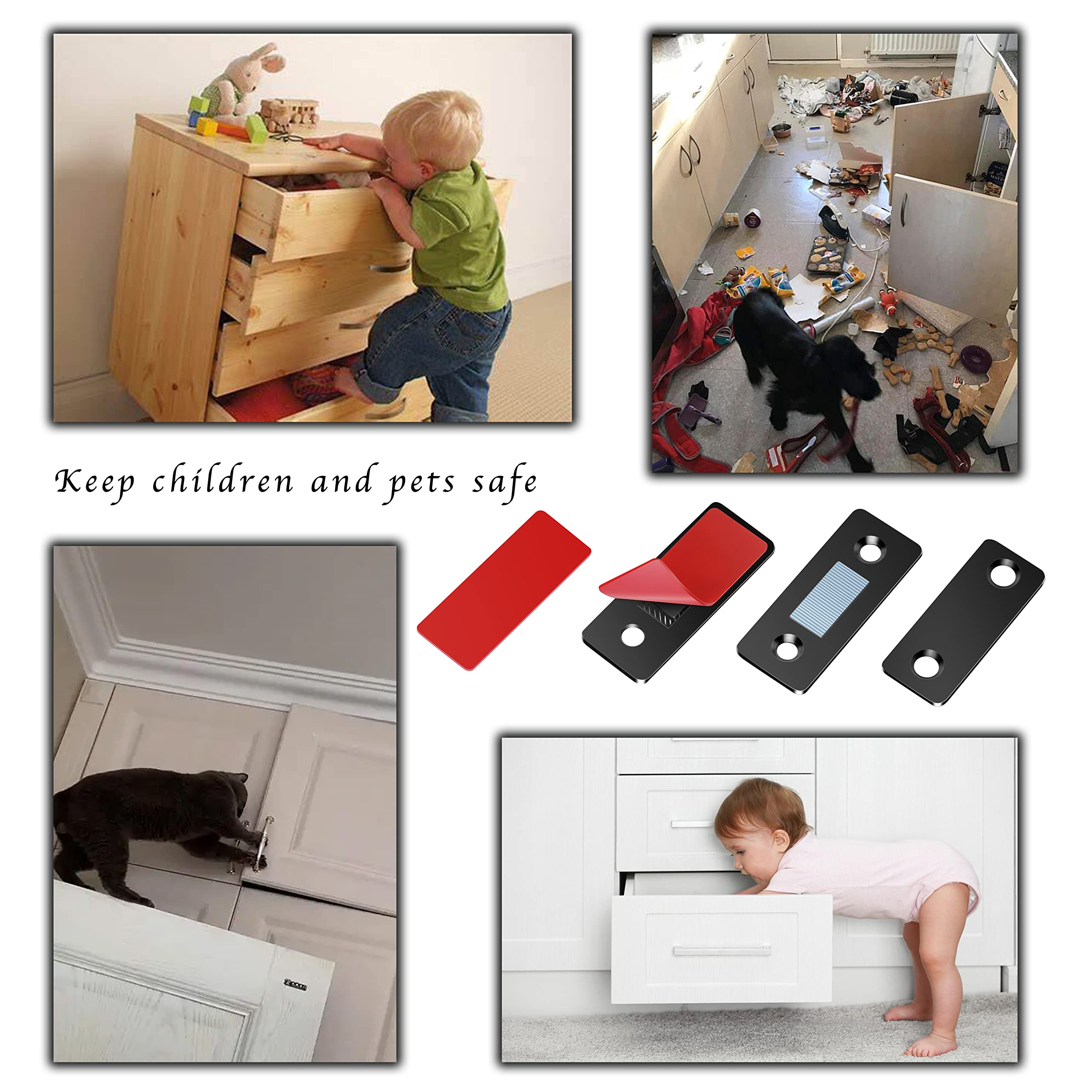 4 calamite ultra sottili, in acciaio inox, autoadesive, chiusura magnetica per porte scorrevoli, cucina, finestre, armadio (nero)