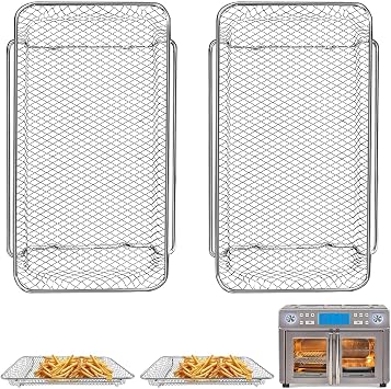 2PCS Basket Replacement for Emeril Lagasse Dual Zone 360 Air Fryer Oven 25 QT Air Fryer Convection Toaster Oven 11.6" x 6.9" Non-stick Mesh Steel Accessories Parts Dishwasher Safe