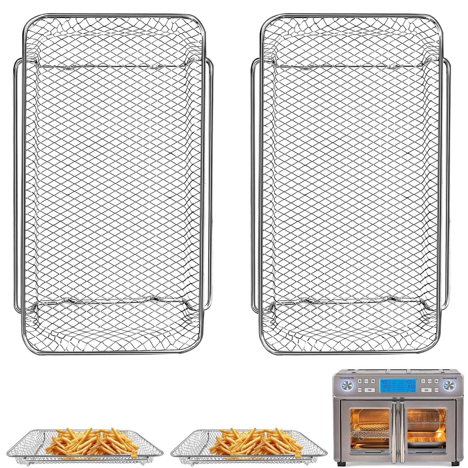 2PCS Basket Replacement for Emeril Lagasse Dual Zone 360 Air Fryer Oven 25 QT Air Fryer Convection Toaster Oven 11.6" x 6.9" Non-stick Mesh Steel Accessories Parts Dishwasher Safe