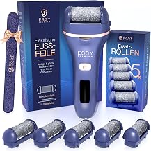 Essy Electric Rechargeable Callus Remover with 5 Replacement Rollers for Silky Soft Feet, Battery Foot Care Set Women Men with Pressure Protection, 2 Speeds, LED Display, Pedicure Set (Blue)