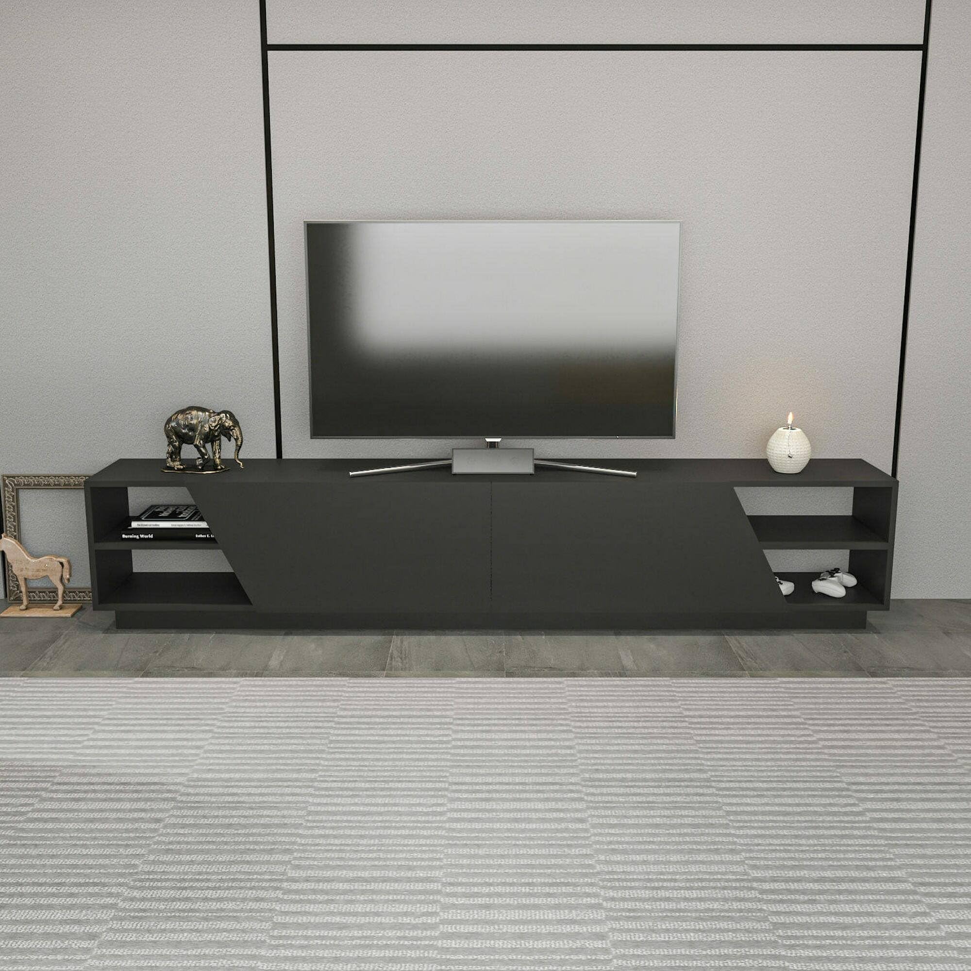 Dmora - Mobile porta TV Nyx, Credenza da soggiorno, Armadio basso per TV, Base parete attrezzata, 240x37h47 cm, Antracite