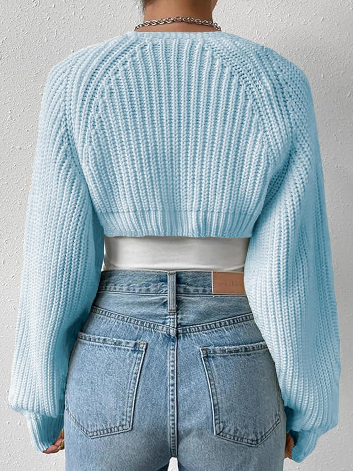 Women's Bolero Shrug Sweater Rib Knitted Long Sleeve Open Front Cropped Cardigan Y2K Tops - Image 4