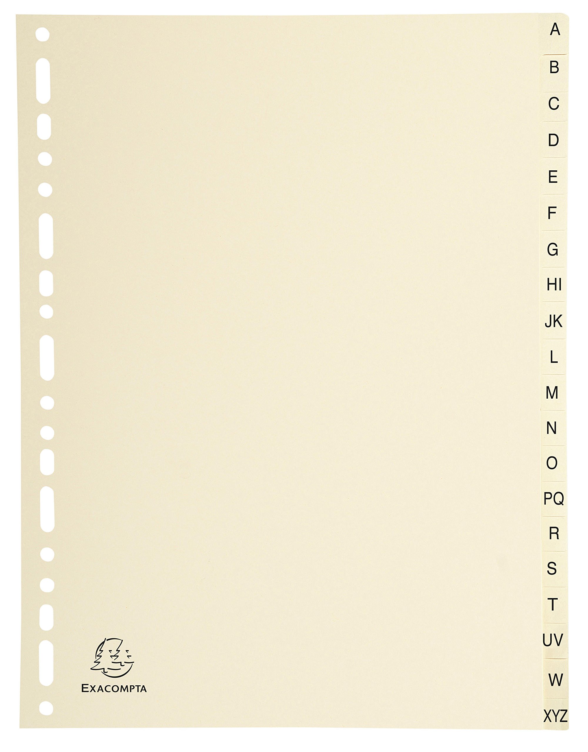 ExacomptaRef 1120E - Printed Indices - Suitable for A4 Documents, 155gsm Ivory Card, Pre-Punched for Lever Arch Files & Binders, 20 Part (Sections A-Z), FSC-Certified - Ivory