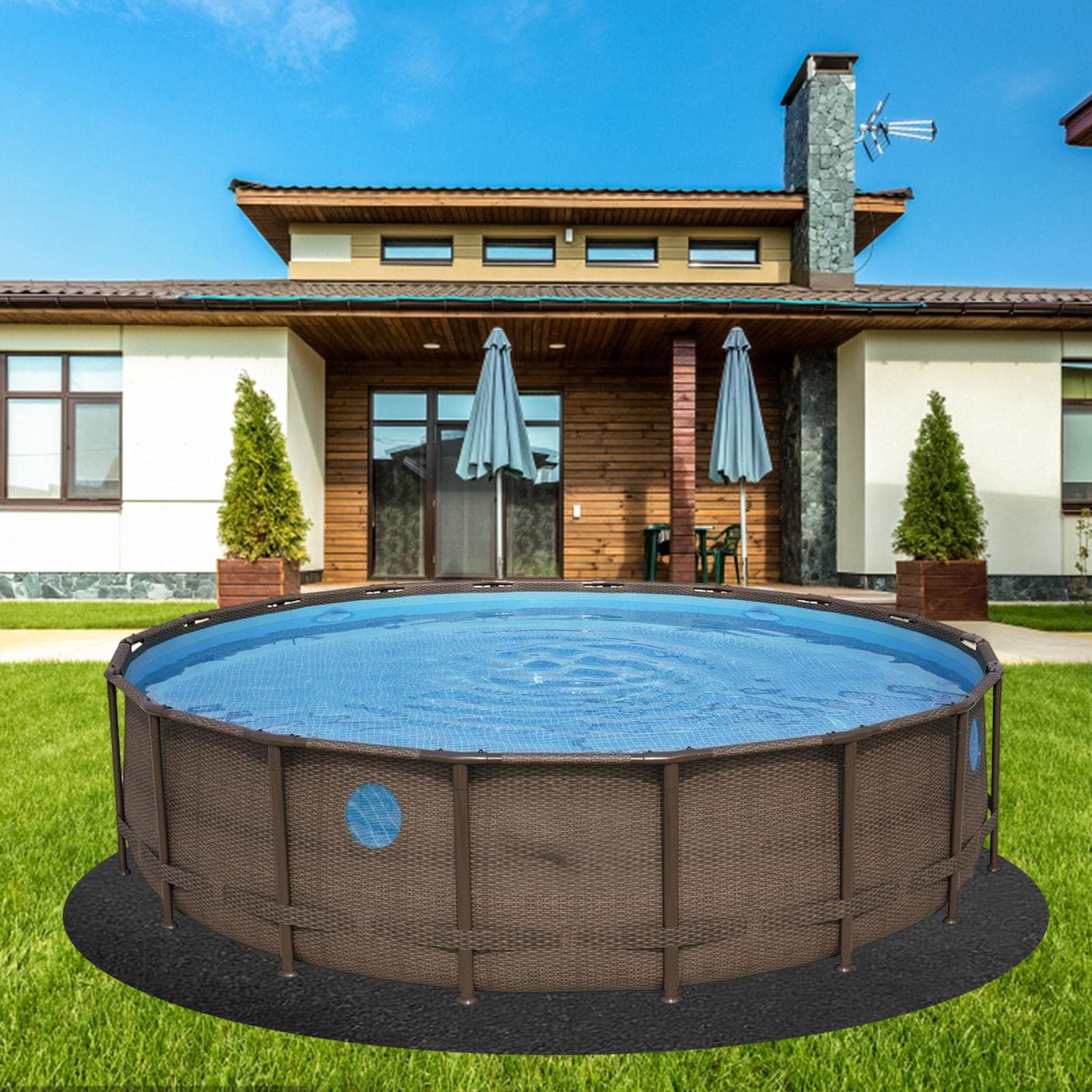 Tapis De Protection Piscine Hors Sol Ovale/Rond – Géotextile Anti-Crevaison 3,7m à 7,6m Pour Jardin & Pelouse