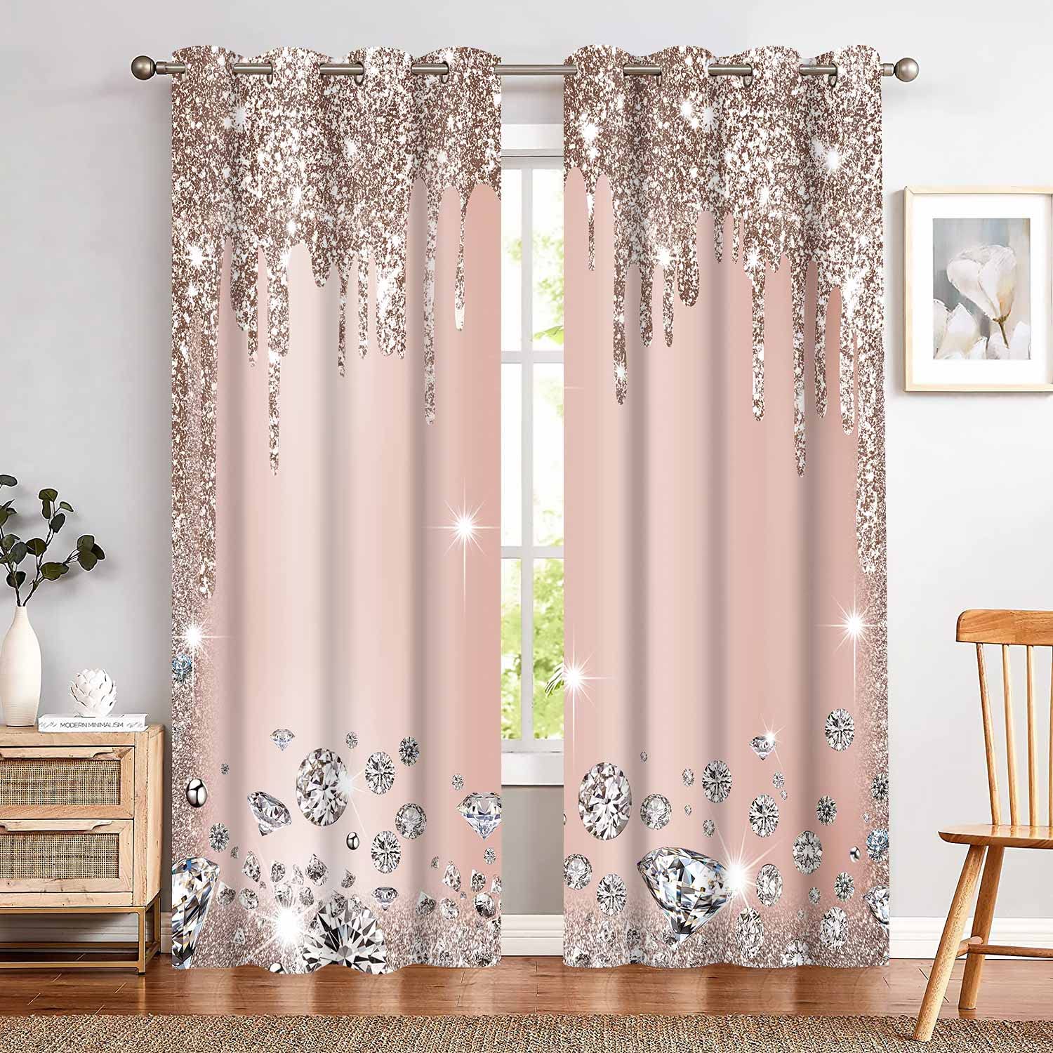 MIZSYE Sparkling Diamond Curtains Rose Gold Sparkling Drips Wall Decoration Inspiration Art Blackout Curtains for Bedrooms Living Rooms 2 Panels 52x84inch CLZYMS128 - Image 2