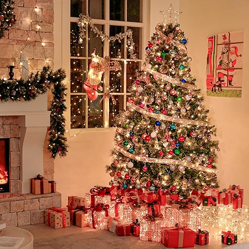 Miniatura 7 de Hykolity - Árbol de Navidad artificial pre-iluminado de 7.5 pies, con 400 luces blancas cálidas, 1450 puntas, base de metal y ramas con bisagras