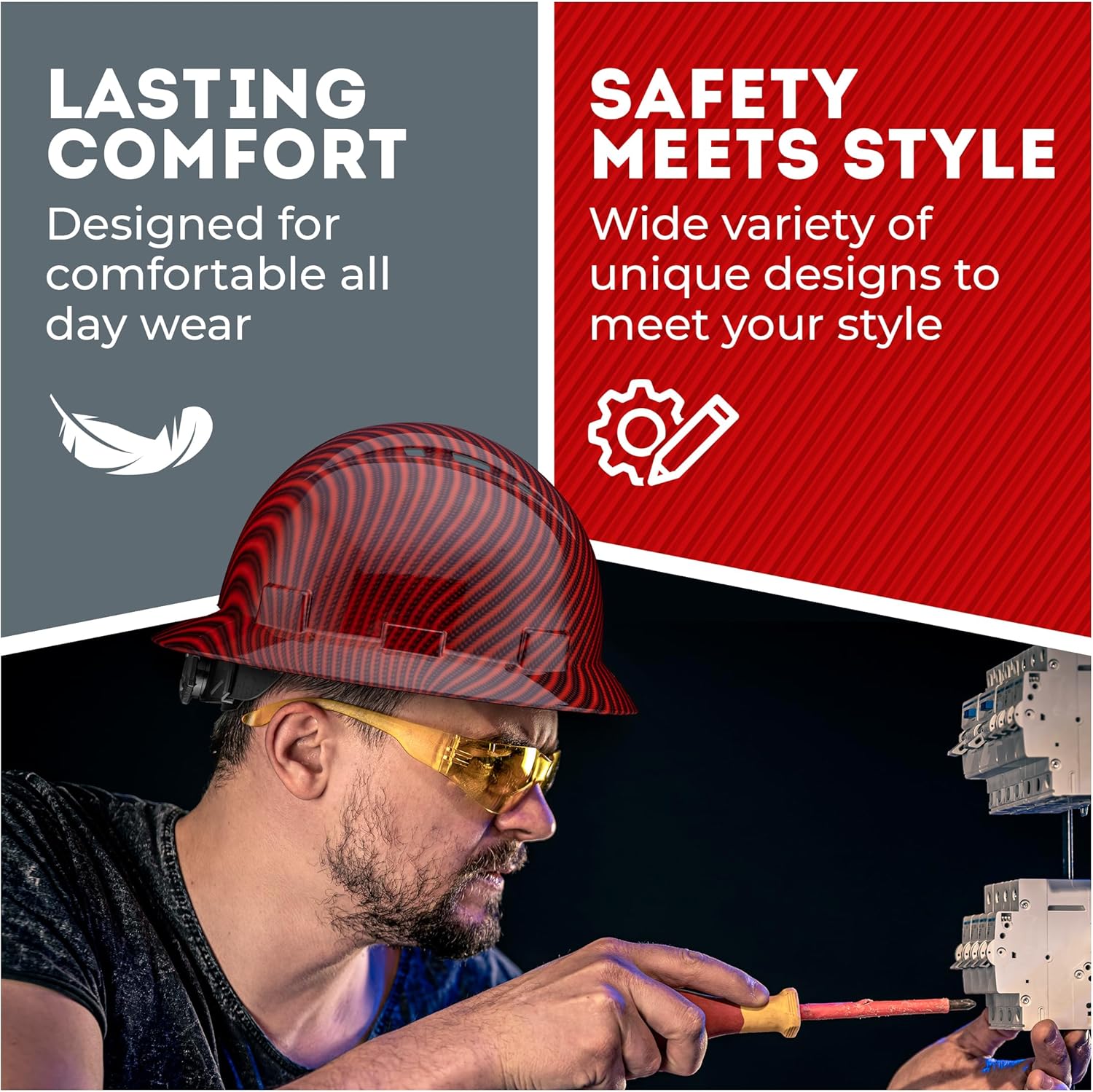 Acerpal Full Brim Vented Camo Design Matte Finish OSHA Construction Hard Hat with 6-Point Suspension