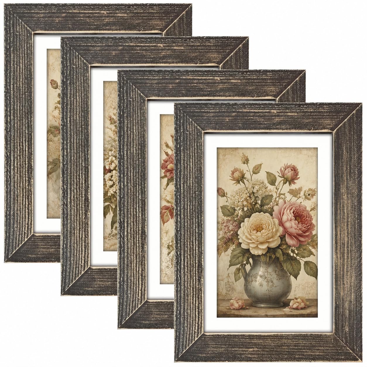 4 Pack 5x7 Wooden Photo Frames Set, Vintage Picture Frames Farmhouse Style Picture Frames with Plexiglass for Wall and Tabletop Display, for Home Office Living Room Decor (5×7)