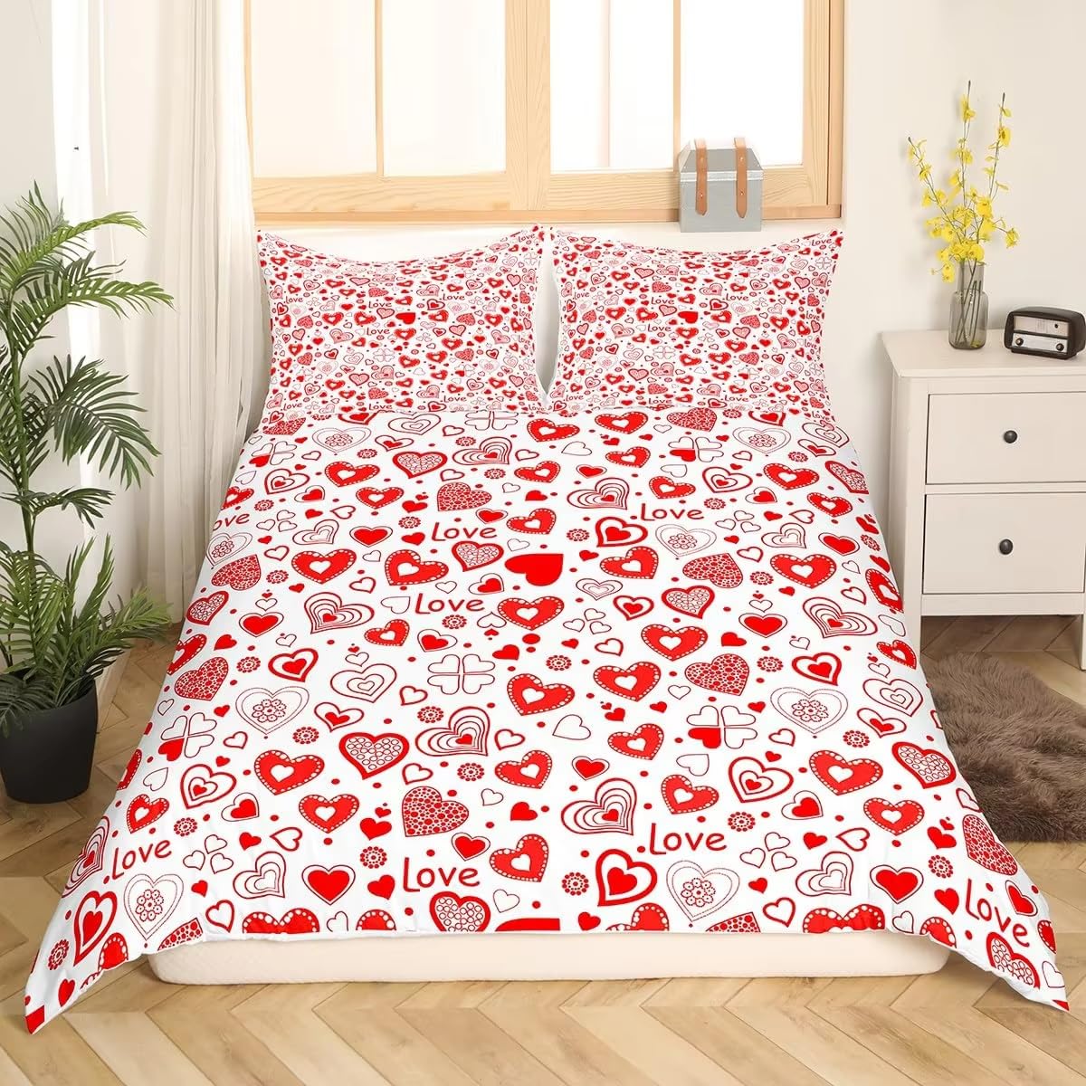 Housse de couette 240x220 cœur rouge pour raviver une décoration de chambre terne