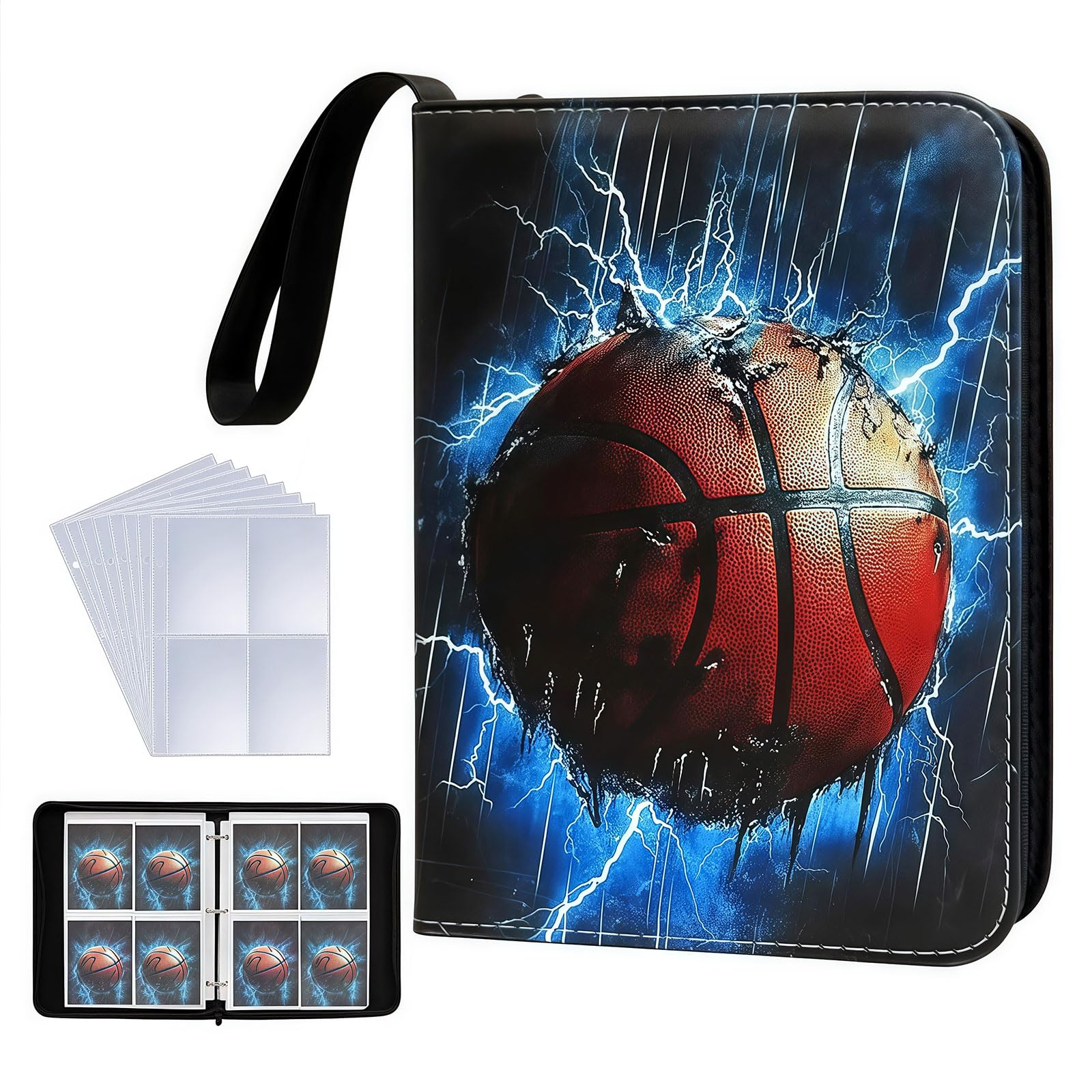 Ruispeed 400 Pocket Zippered Basketball Card Binder, 4-Pocket Trading Card Album with 50 Removable Sleeves, PU Leather Waterproof Sports Card Holder for NBA Basketball Cards Storage Display Case Gift