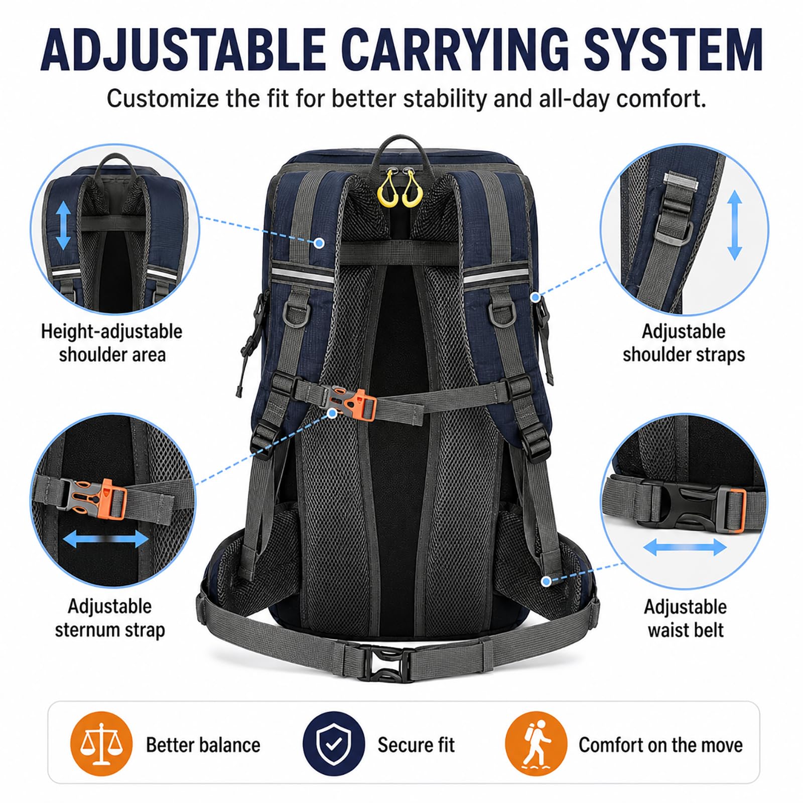50L Wanderrucksack mit Regenschutz Wasserdicht Leichtes Camping Outdoor Sport Trekking Klettern Skifahren Reisetasche