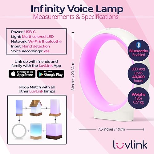Miniatura 3 de LuvLink Infinity Voice v2 Send Sounds & Color - Lámpara de amistad galardonada (juego de dos, blanco)